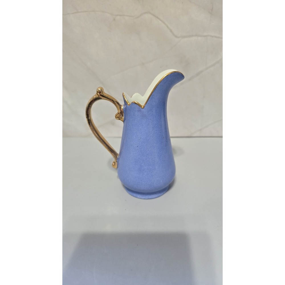 Light Blue Small Creamer Pitcher With Gold Handle And Accents By I Godinger & Co